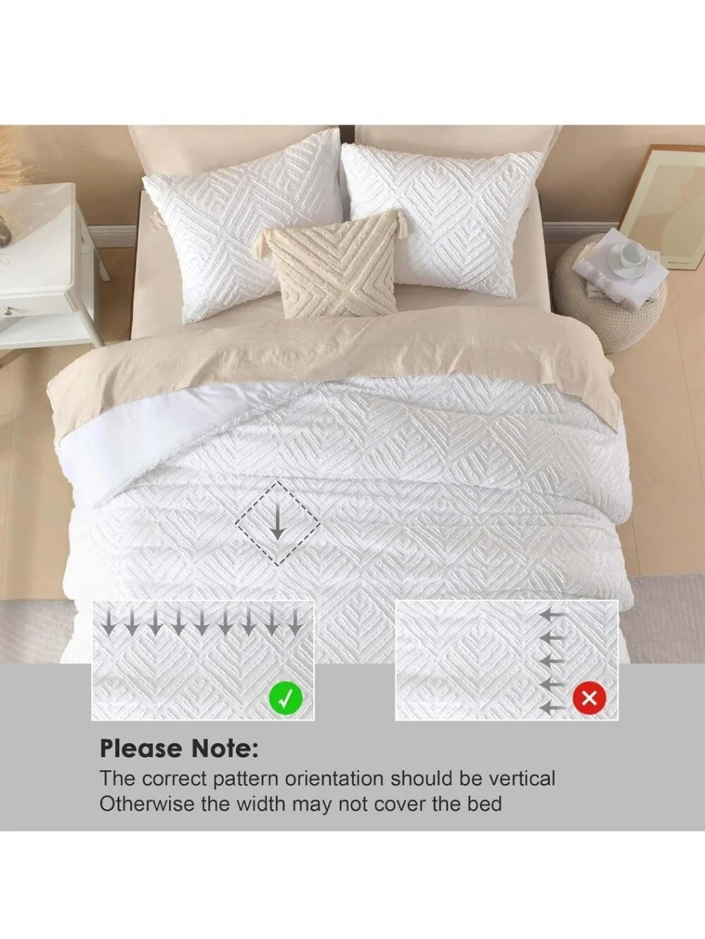 Litanika Oversized King Comforter Set White, 3 Pieces Tufted Boho Farmhouse